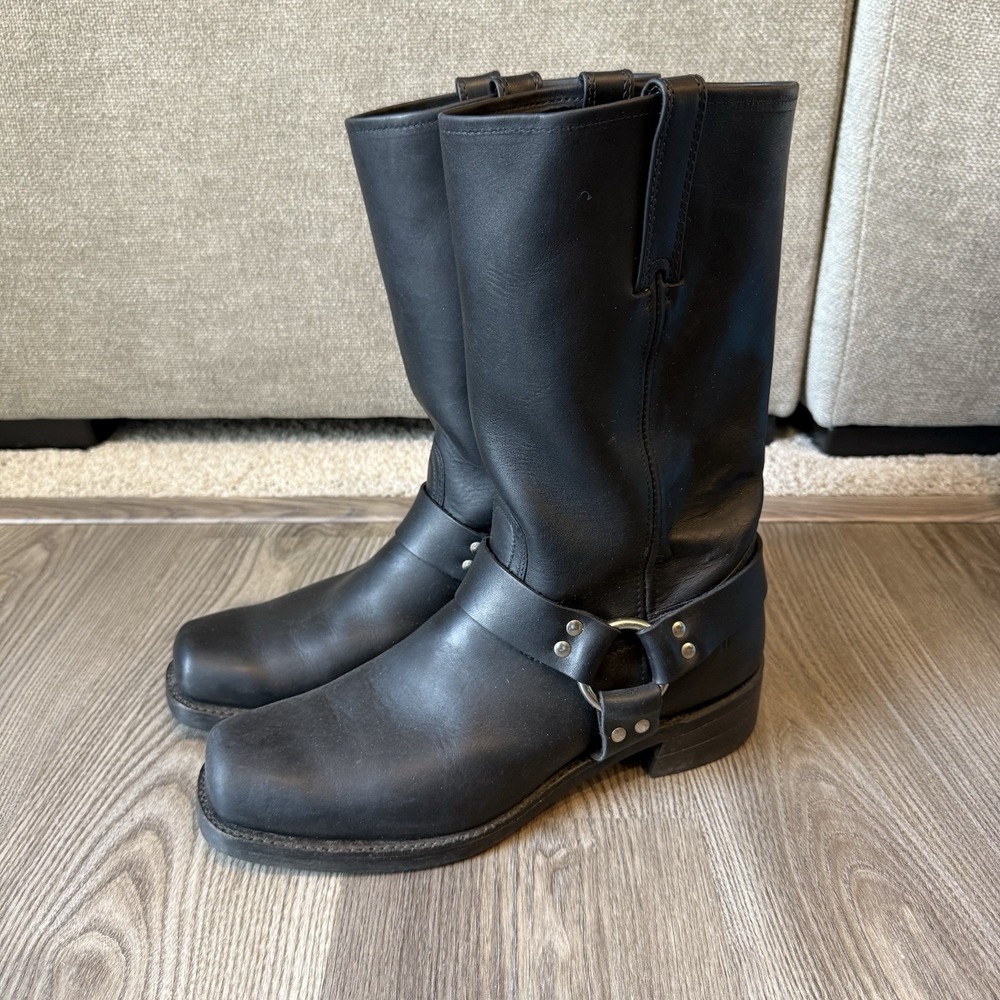 VTG FRYE Harness 12R Boots Mens 12 M Black Leather Motorcycle Buckle Biker USA